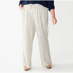 Sonoma Striped Linen Blend‎ Wide Leg Pant Chevron Coastal Vacation Size 2X